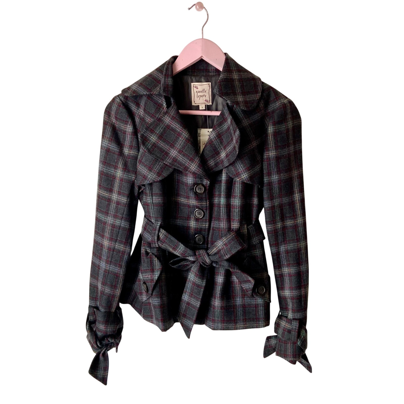 Vibrate Nanette Lepore Wool Plaid Trench Jacket